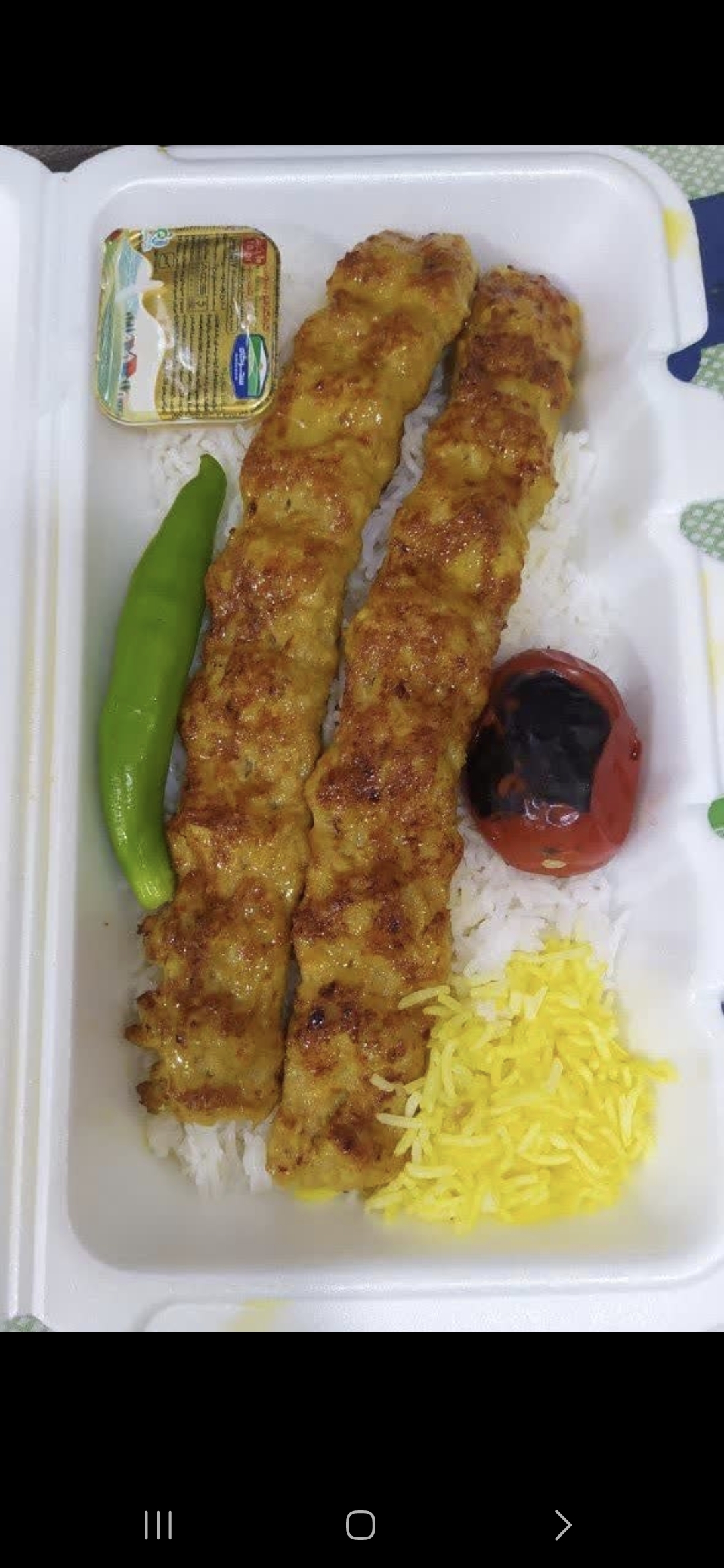 چلو کباب مرغ ۲سیخ